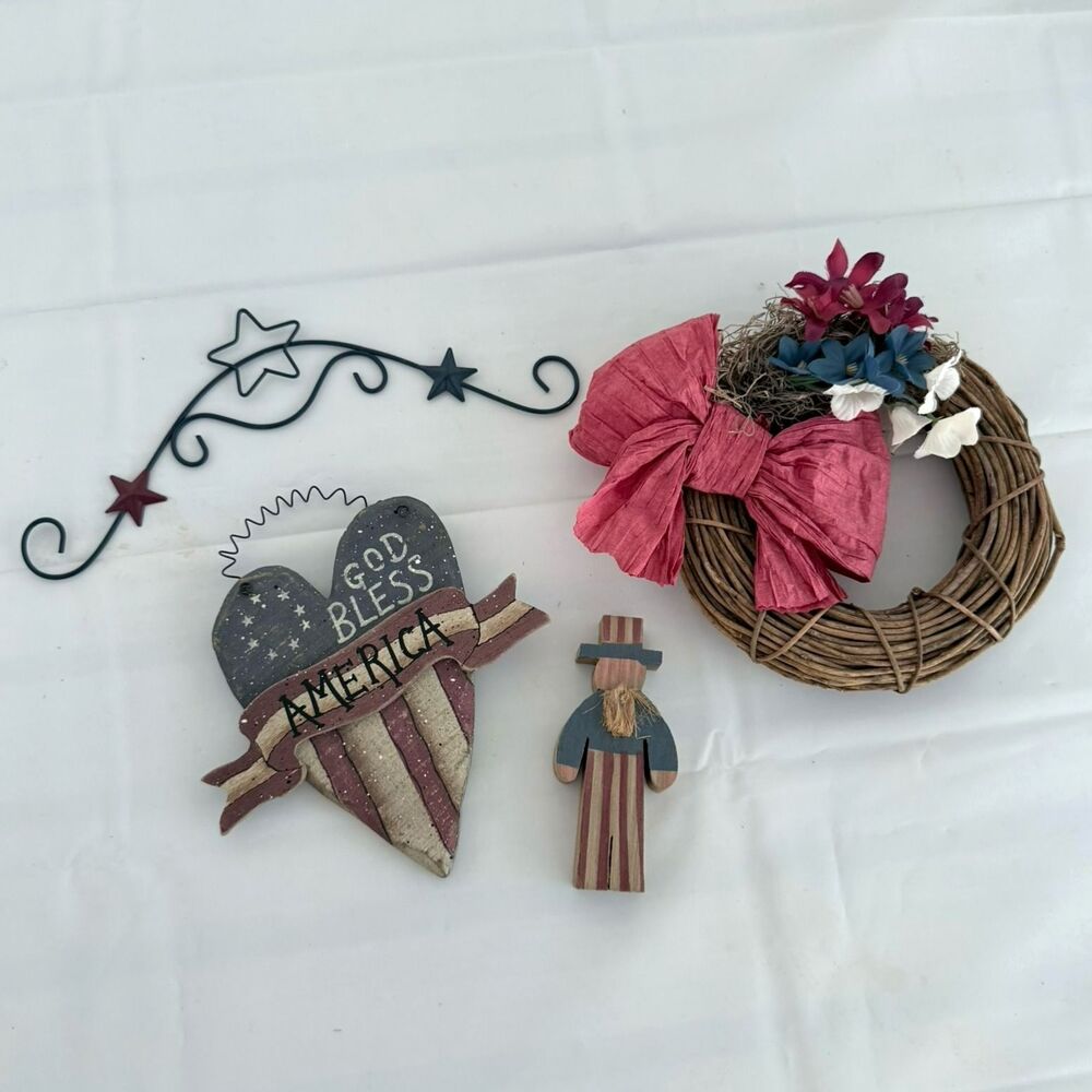 Vintage Patriotic Bundle Americana Primitive Decor Lot Cottagecore Farmhouse USA